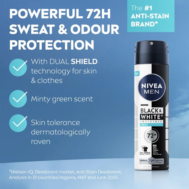 Nivea Men Invisible Black & White антиперспирант-спрей Fresh 150 мл.