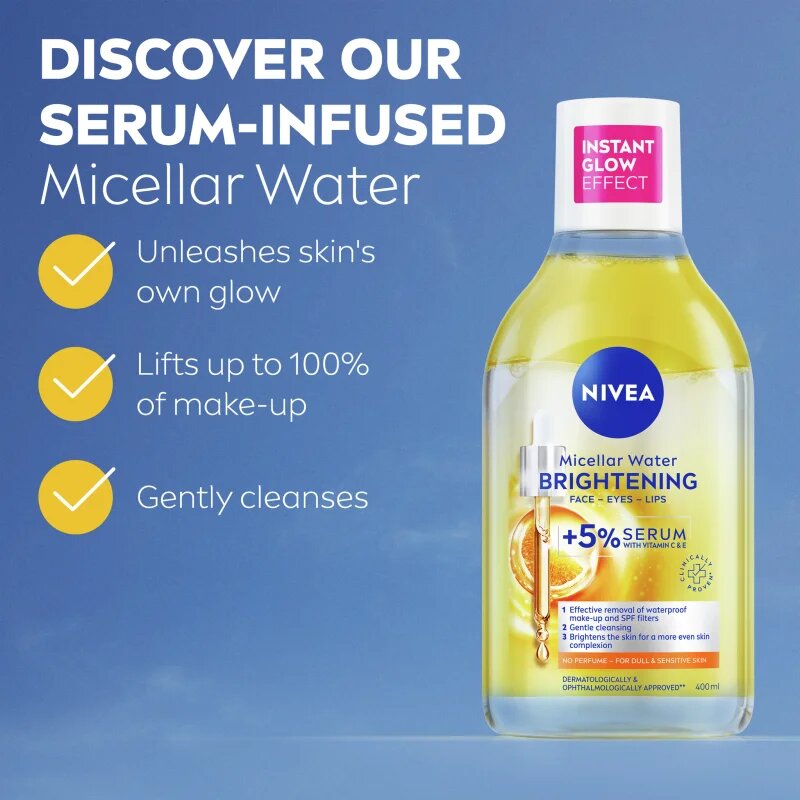 Nivea Micellar Brightening почистваща мицеларна вода за озаряване на лицето 400 мл.