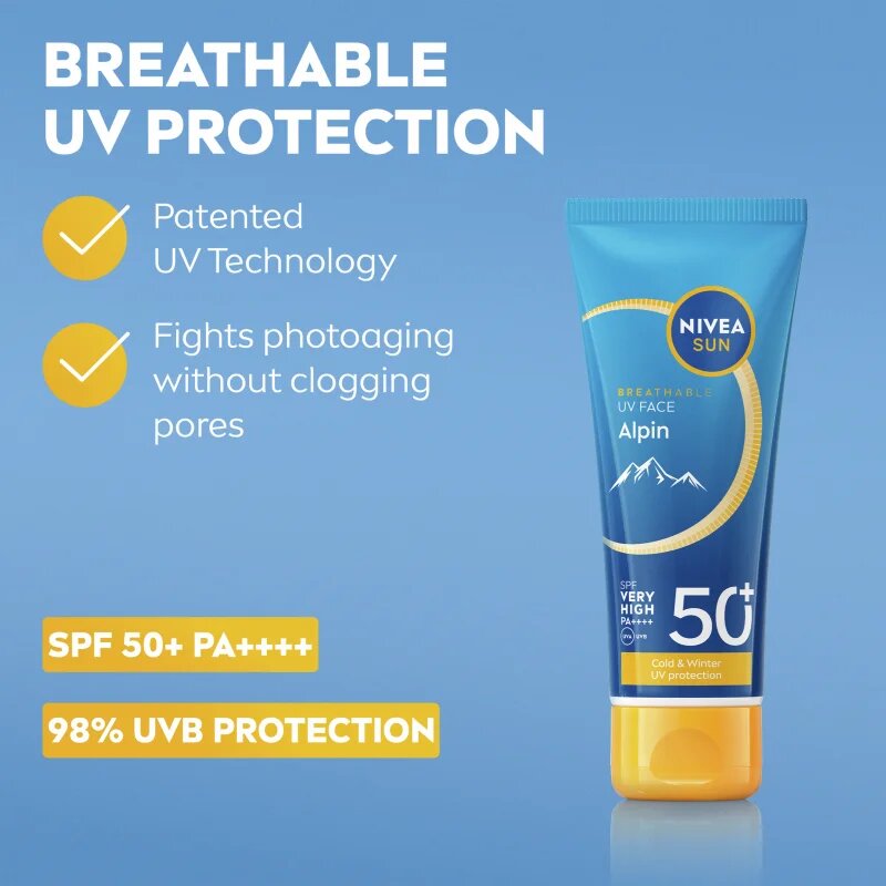 Nivea SUN Alpin крем за лице за слънчеви бани против студ и вятър SPF 50+ 40 мл.