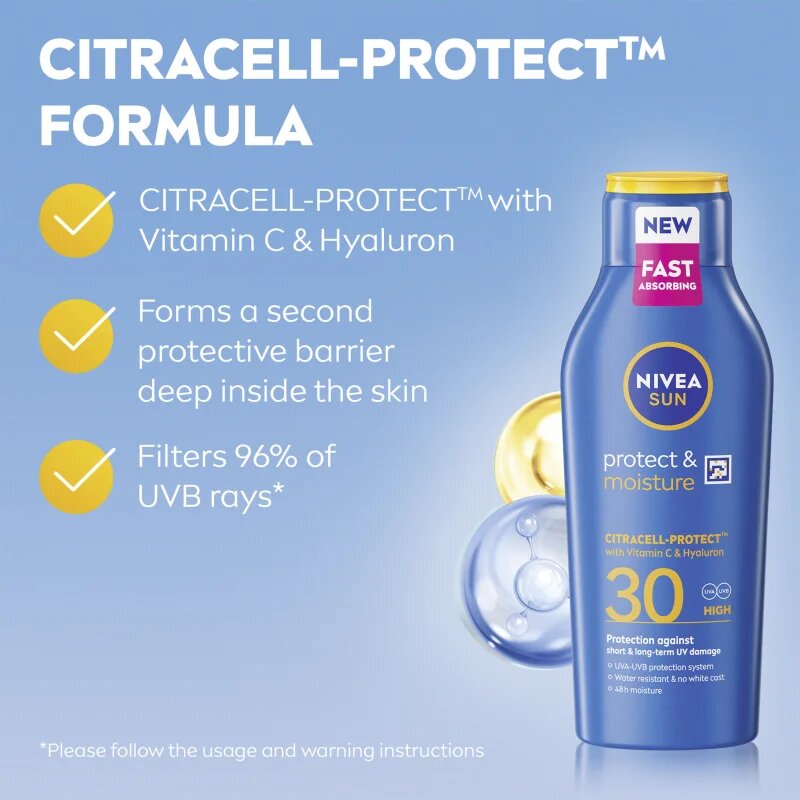 Nivea SUN Protect & Moisture хидратиращо мляко за тен SPF 30 400 мл.