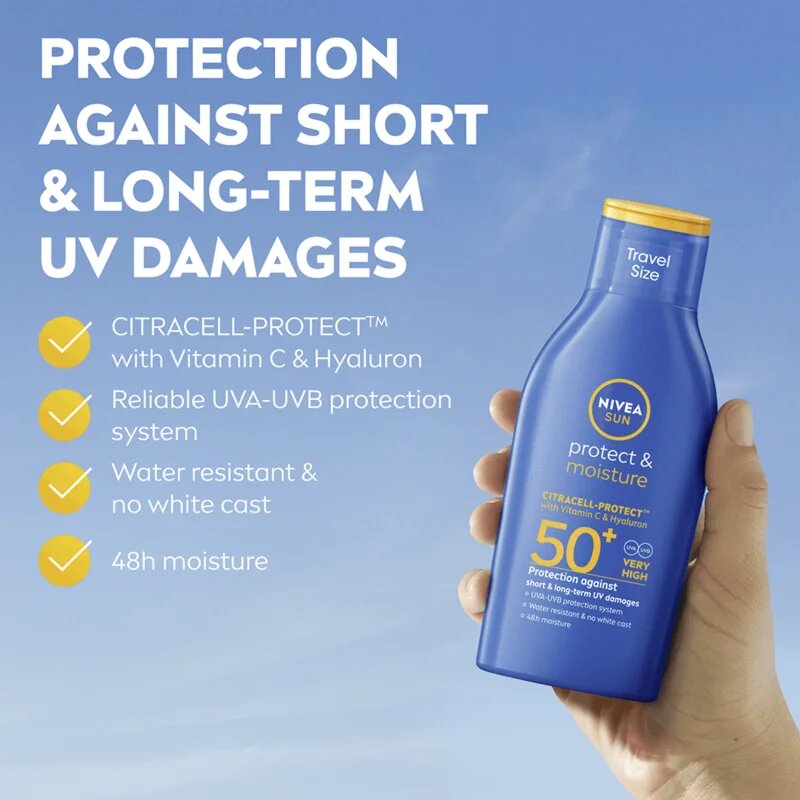 Nivea SUN Protect & Moisture хидратиращо мляко за тен SPF 50+ 100 мл.
