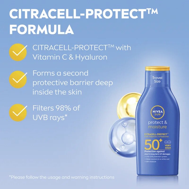 Nivea SUN Protect & Moisture хидратиращо мляко за тен SPF 50+ 100 мл.