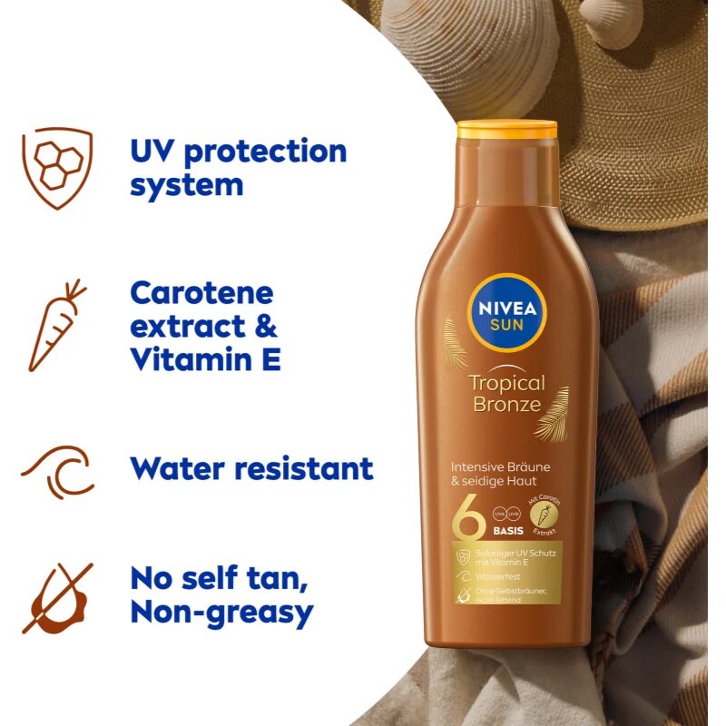 Nivea SUN Tropical Bronze мляко за загар SPF 6 200 мл.