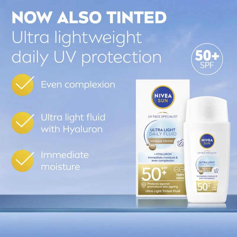 Nivea SUN Ultra Light лек тониращ флуид SPF 50+ цвят Medium 40 мл.