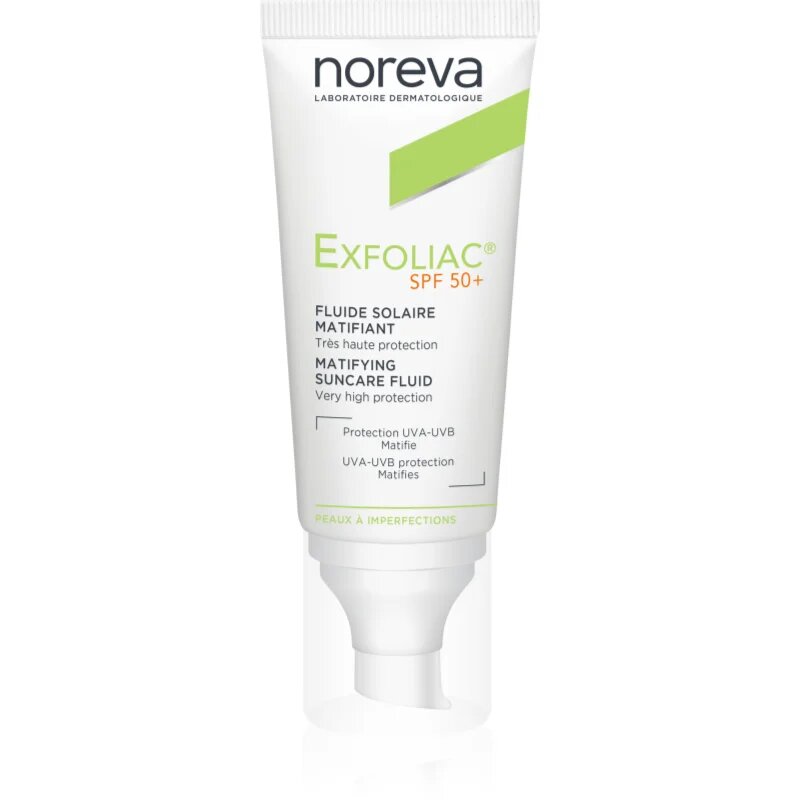 Noreva Exfoliac Mattifying Suncare Fluid SPF 50+ защитен матиращ флуид за лице SPF 50+ 40 мл.