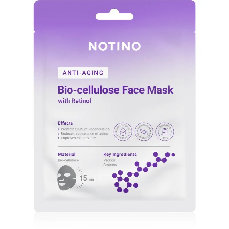 Notino Anti-Aging Bio-Cellulose Face Mask with Retinol противбръчкова платнена маска 25 гр.