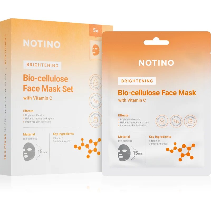 Notino Brightening Bio-Cellulose Face Mask with Vitamin C комплект платнени маски за озаряване на лицето