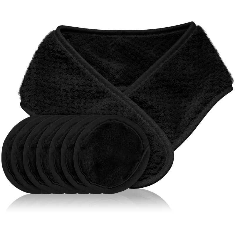 Notino Spa Collection Spa headband and make-up removal pads set комплект за премахване на грим и спа лента за глава Black 7 бр.