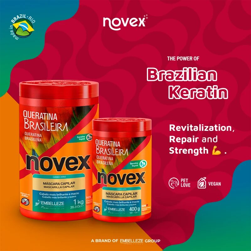 Novex Brazilian Keratin възстановяваща маска за увредена коса 400 гр.