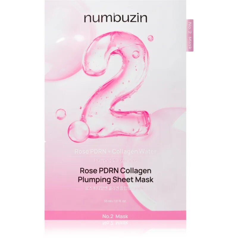 Numbuzin No. 2 Rose PDRN Collagen Plumping Sheet Mask хидратираща платнена маска за озаряване на лицето 5 бр.