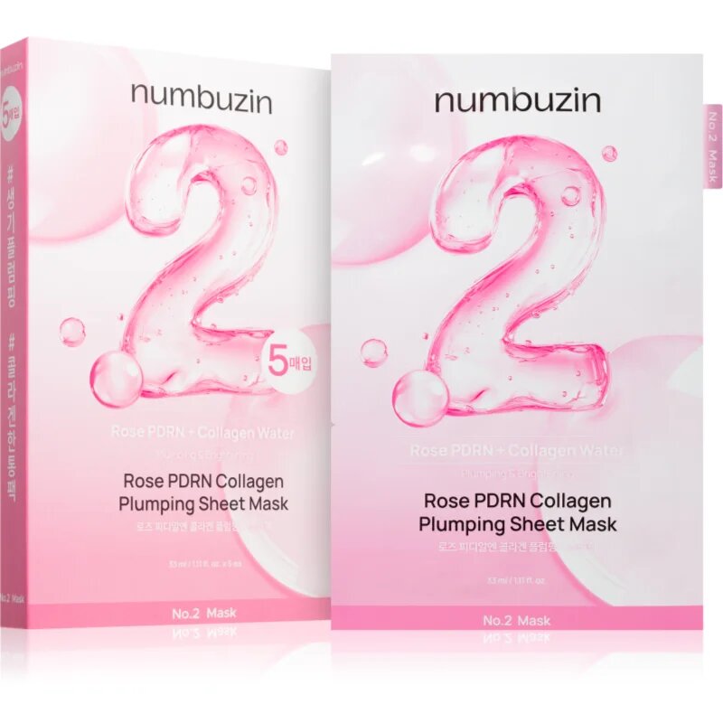 Numbuzin No. 2 Rose PDRN Collagen Plumping Sheet Mask хидратираща платнена маска за озаряване на лицето 5 бр.