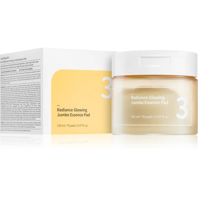 Numbuzin No. 3 Radiance Glowing Jumbo Essence Pad тонизиращи възглавнички за освежаване и хидратация 70 бр.