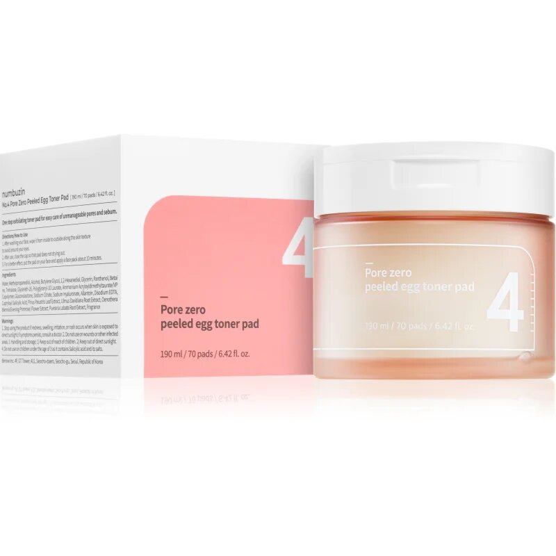 Numbuzin No. 4 Pore Zero Peeled Egg Toner Pad ексфолиращи тампони за лице против мазна кожа и разширени пори 70 бр.