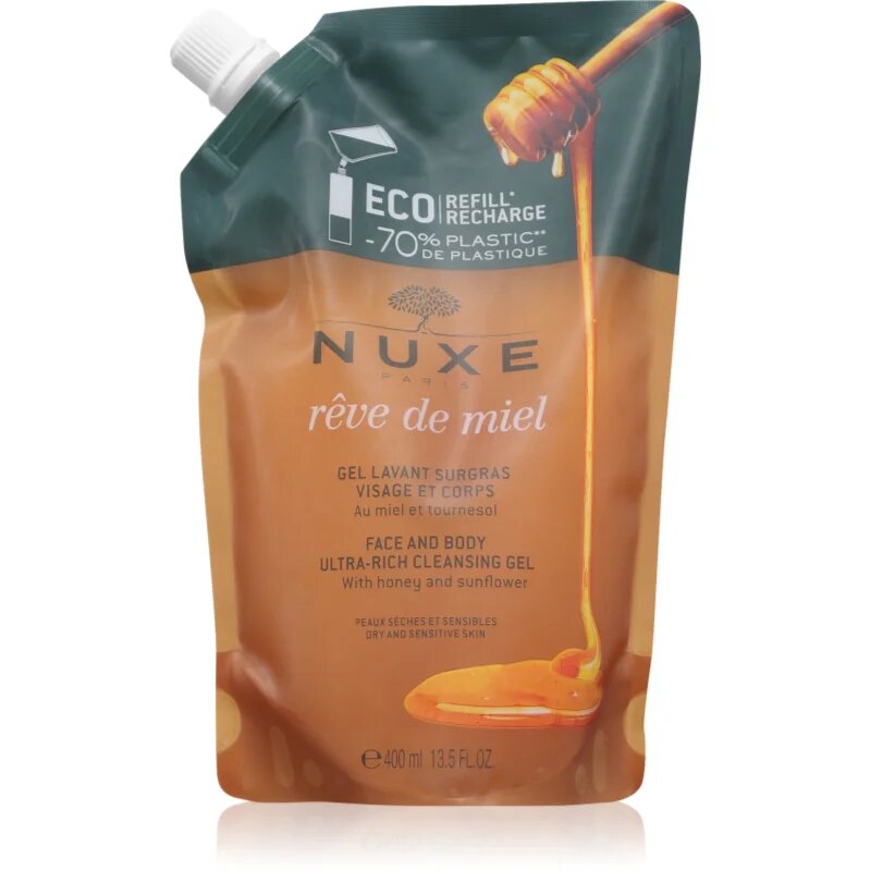 Nuxe Rêve de Miel Face and Body Ultra-Rich Cleansing Gel почистващ гел за суха и чувствителна кожа refill 400 мл.