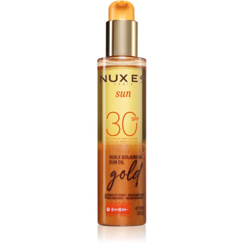 Nuxe Sun Sun Oil Gold SPF 30 слънцезащитно олио за лице и тяло с озаряващ ефект SPF 30 150 мл.