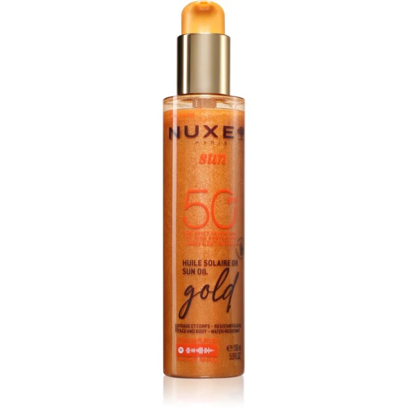 Nuxe Sun Sun Oil Gold SPF 50 слънцезащитно олио за лице и тяло с озаряващ ефект 150 мл.