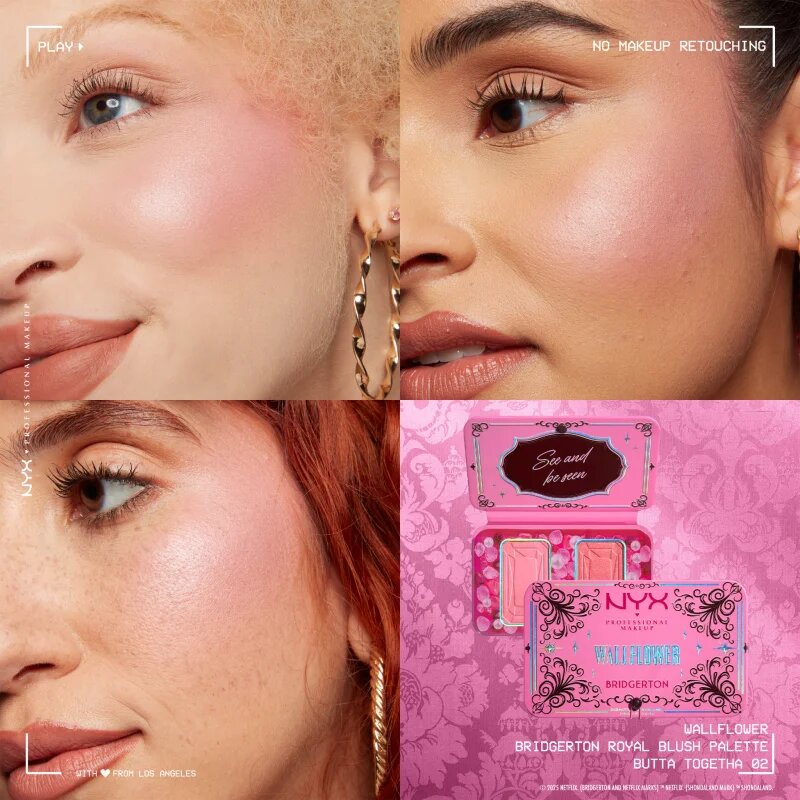 NYX Professional Makeup Bridgerton Royal Blush палитра с ружове цвят 01 Wallflower 2x5 гр.