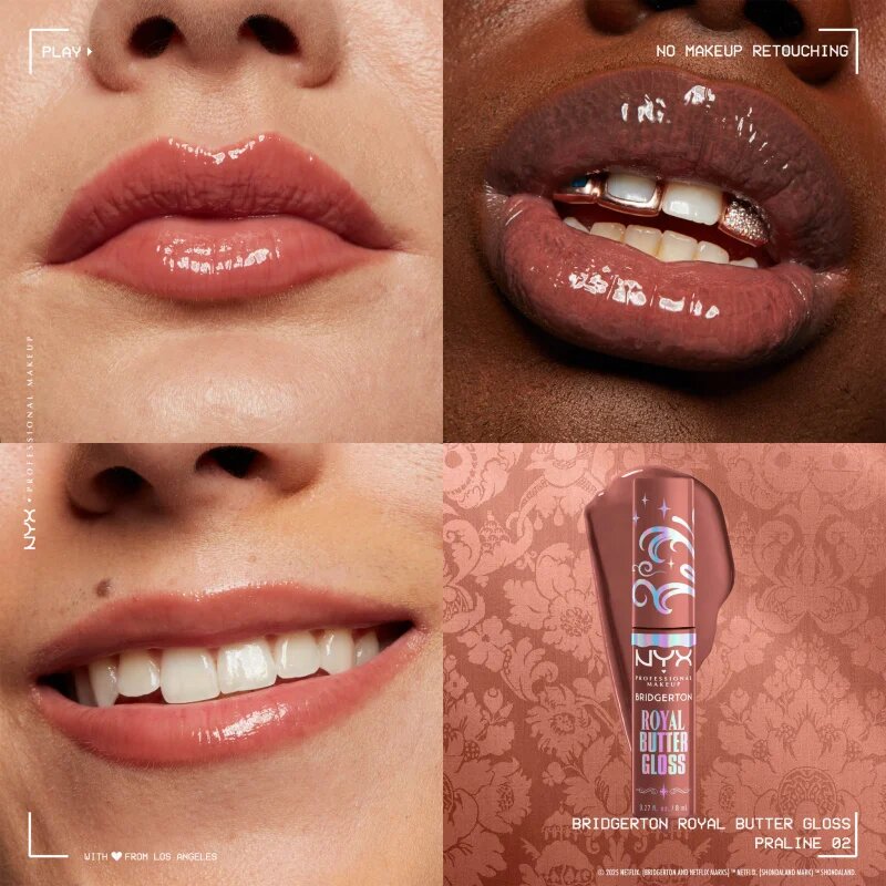 NYX Professional Makeup Bridgerton Royal Butter Gloss блясък за устни цвят 02 Praline 8 мл.