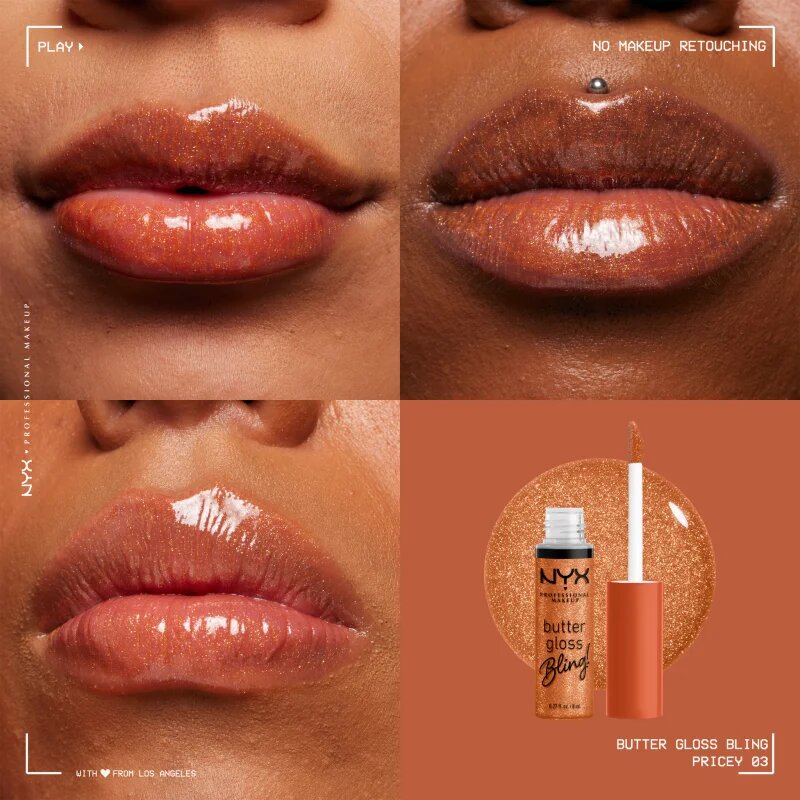 NYX Professional Makeup Butter Gloss Bling блясък за устни с блестящи частици цвят 03 Pricey 8 мл.