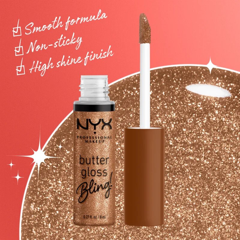 NYX Professional Makeup Butter Gloss Bling блясък за устни с блестящи частици цвят 04 Pay Me In Gold 8 мл.