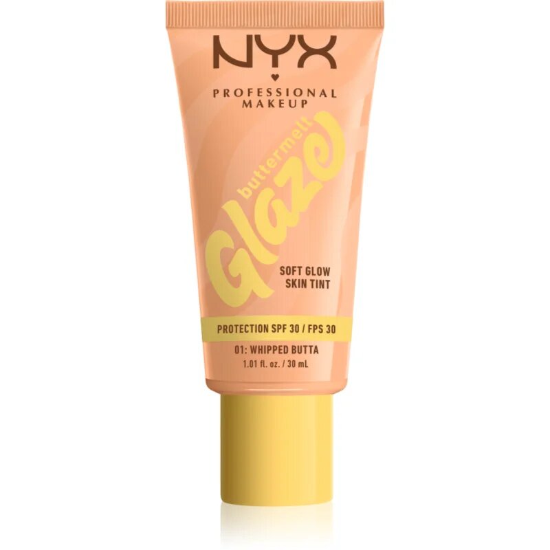 NYX Professional Makeup Buttermelt Glaze озаряващ тониращ флуид SPF 30 цвят 01 Whipped Butta 30 мл.