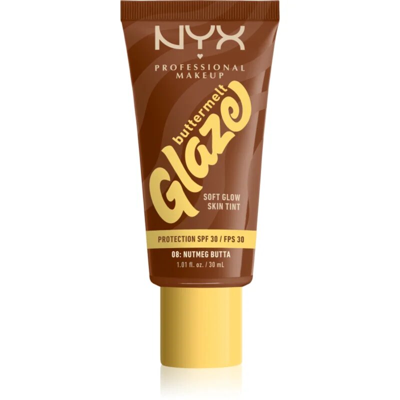 NYX Professional Makeup Buttermelt Glaze озаряващ тониращ флуид SPF 30 цвят 08 Nutmeg Butta мл.