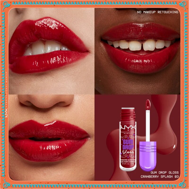 NYX Professional Makeup Gingerbaddie Land Gum Drop блясък за устни цвят 03 Cranberry Splash 1 бр.