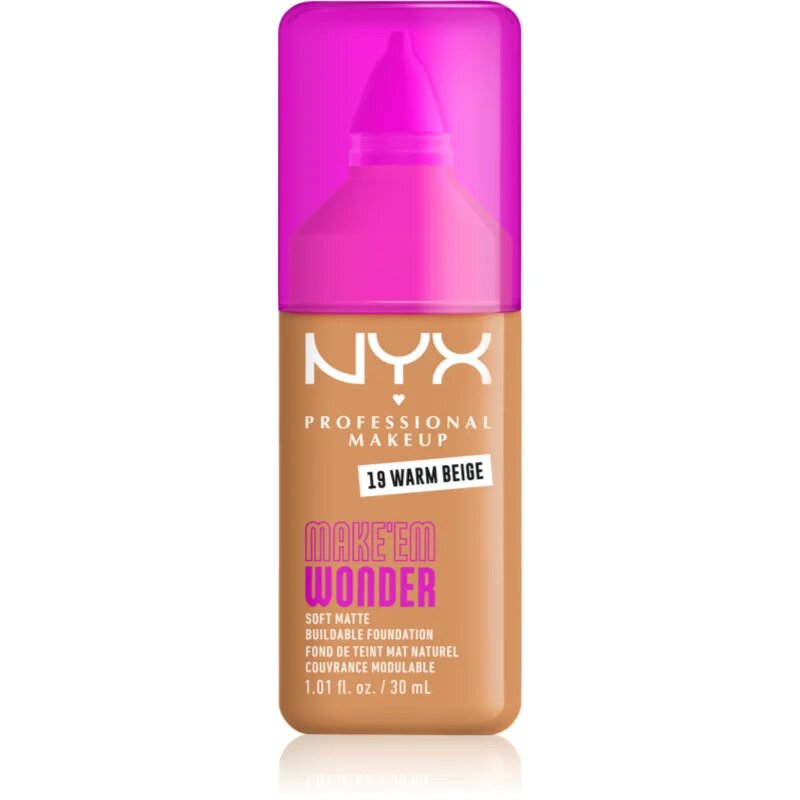 NYX Professional Makeup Make ‘Em Wonder лек матиращ фон дьо тен цвят 19 Warm Beige 30 мл.