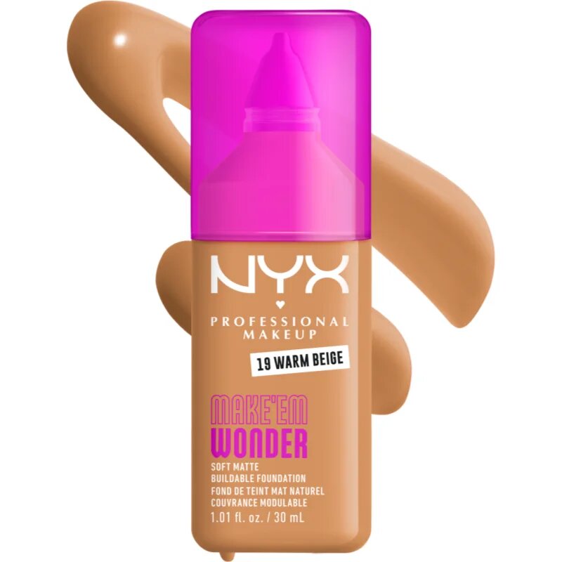 NYX Professional Makeup Make ‘Em Wonder лек матиращ фон дьо тен цвят 19 Warm Beige 30 мл.