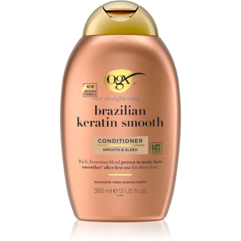 OGX Brazilian Keratin Smooth изглаждащ балсам за блясък и мекота на косата 385 мл.