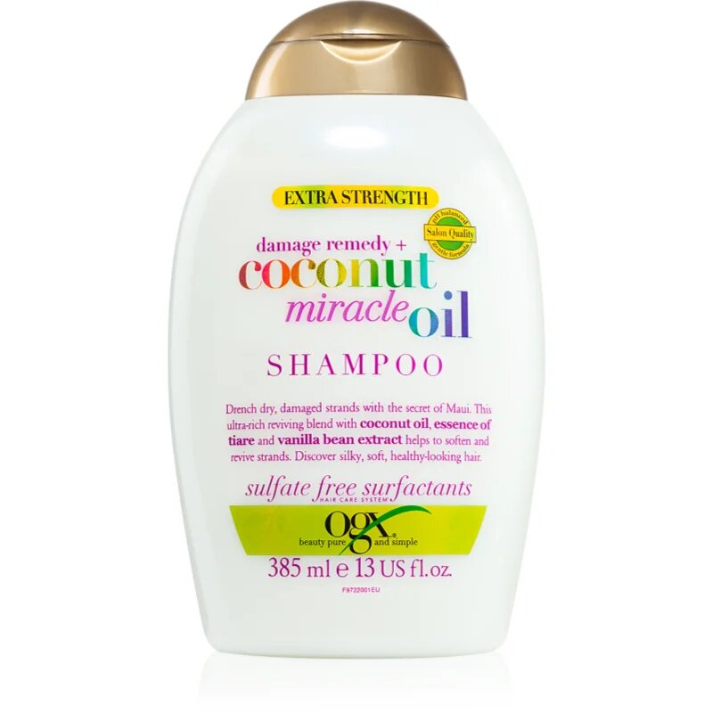 OGX Coconut Miracle Oil подсилващ шампоан за увредена коса с кокосово масло 385 мл.