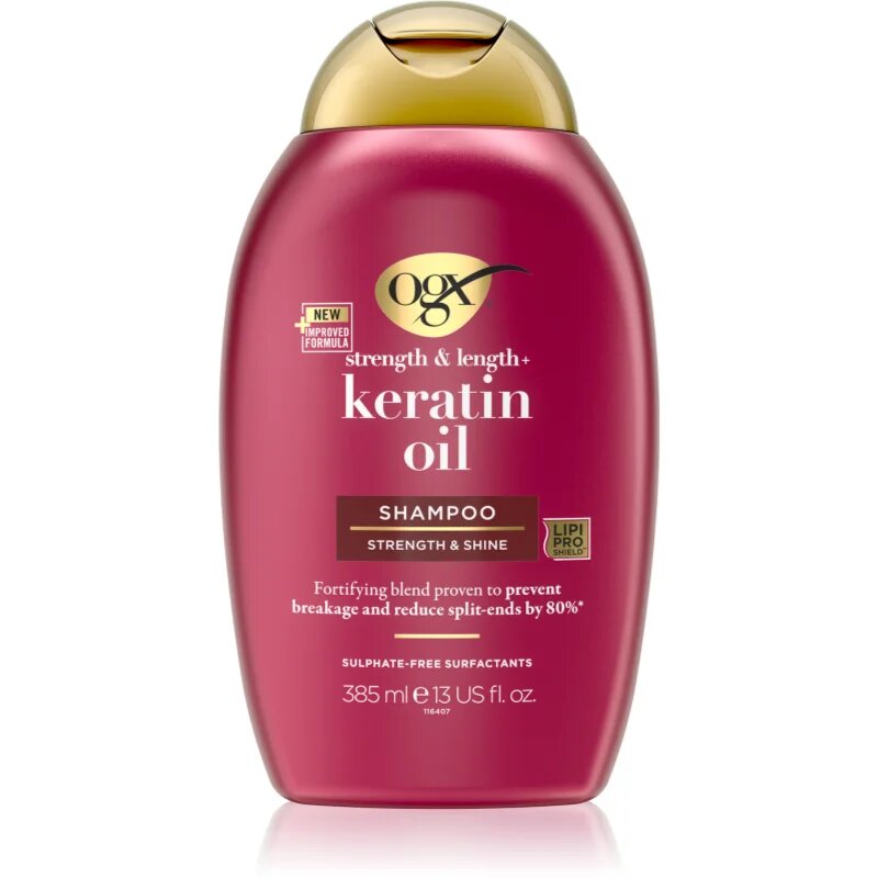 OGX Keratin Oil подсилващ шампоан с кератин и арганово масло 385 мл.