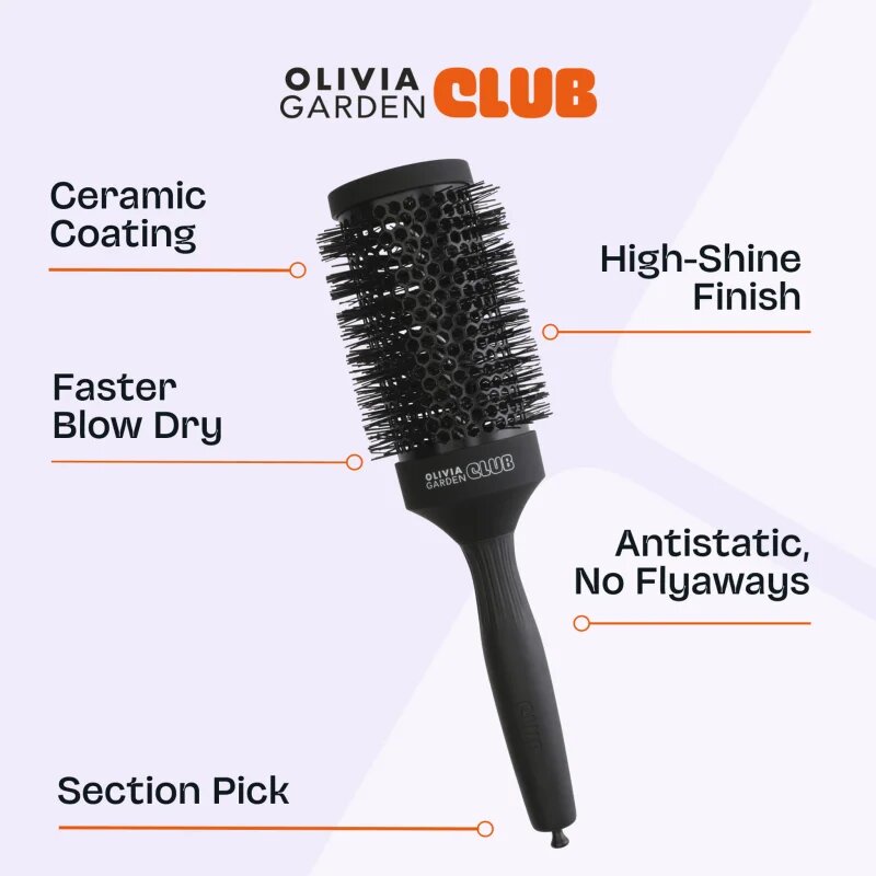 Olivia Garden Club The Glow Blowout Ceramic Round Brush Black кръгла четка за коса 1 бр.