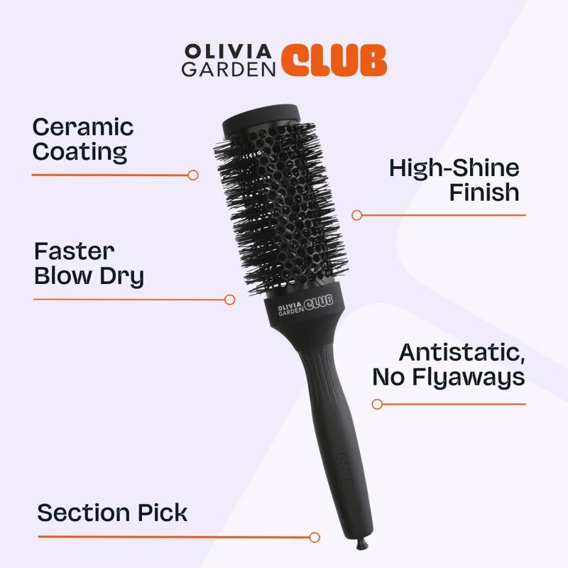 Olivia Garden Club The Glow Blowout Ceramic Round Brush Black кръгла четка за коса M 1 бр.
