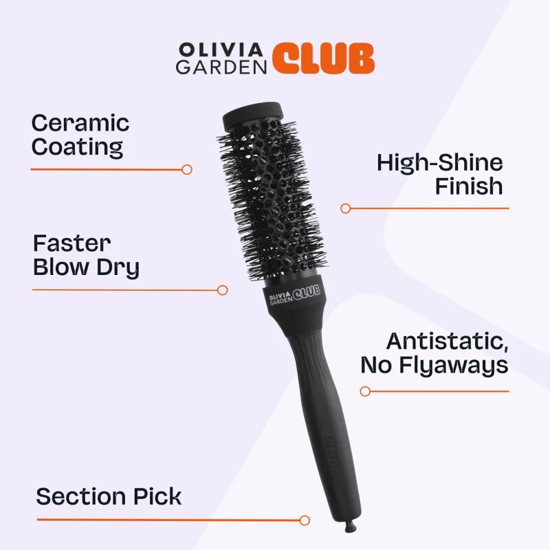 Olivia Garden Club The Glow Blowout Ceramic Round Brush Black кръгла четка за коса S 1 бр.