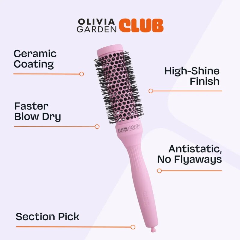 Olivia Garden Club The Glow Blowout Ceramic Round Brush Pink кръгла четка за коса S 1 бр.