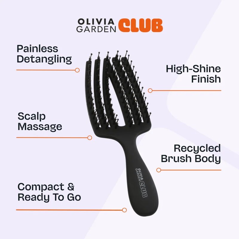 Olivia Garden Club The Nomad Detangling&Shine Fingerbrush​ плоска четка За коса Black 1 бр.