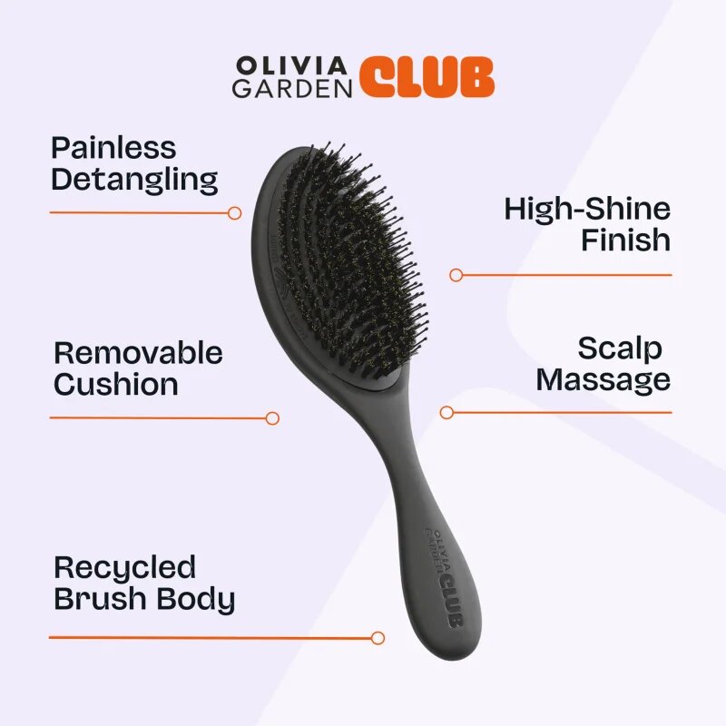 Olivia Garden Club The Reset Detangling&Shine Hairbrush плоска четка с калъфка Black 1 бр.