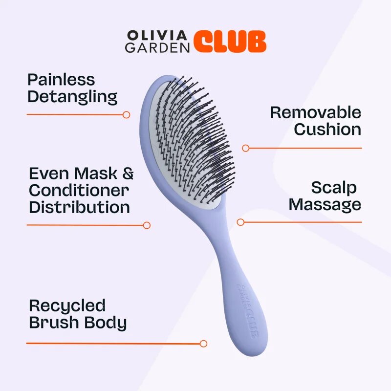 Olivia Garden Club The Reset Wet&Curly Detangling Hairbrush плоска четка с калъфка Lilac 1 бр.