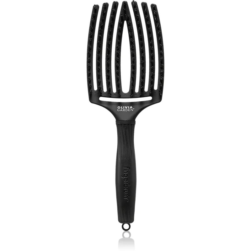 Olivia Garden Fingerbrush Boar & Nylon Четка за коса с влакна от найлон и глиган Full Black L 1 бр.
