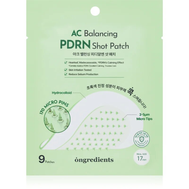 Ongredients AC Balancing PDRN Shot Patch лепенки за проблемна кожа с успокояващ ефект 9 бр.