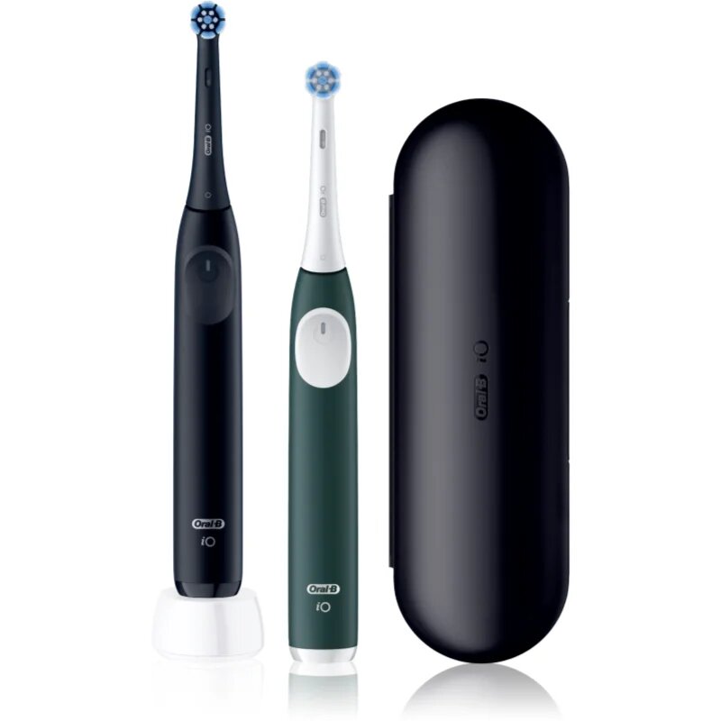 Oral-B iO2 Clean & Gentle електрическа четка за зъби с калъфка ДУО ОПАКОВКА Matt Black & Forest Green