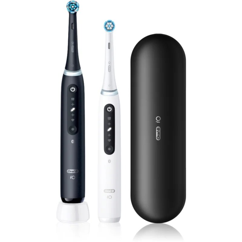Oral-B iO5 комплект четки за зъби и резервни глави с калъфка DUO Black & White 2 бр.