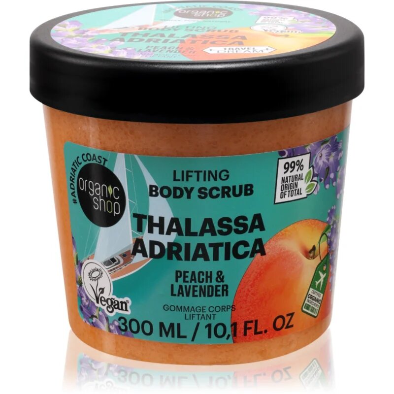 Organic Shop Body Scrub Thalassa Adriatica пилинг за тяло с лифтинг ефект аромати Peach & Lavender 300 мл.