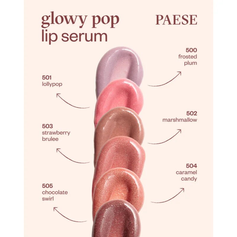 Paese Glowy Pop Lip Serum гланц-грижа за устни с подхранващ ефект цвят 501 Sweet Lollypop 2.2 гр.