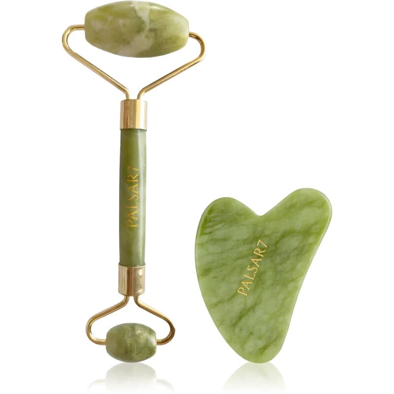 PALSAR7 Massage Roller and Guasha Green Xiuyan Jade масажно валяче за лице и масажно приспособление