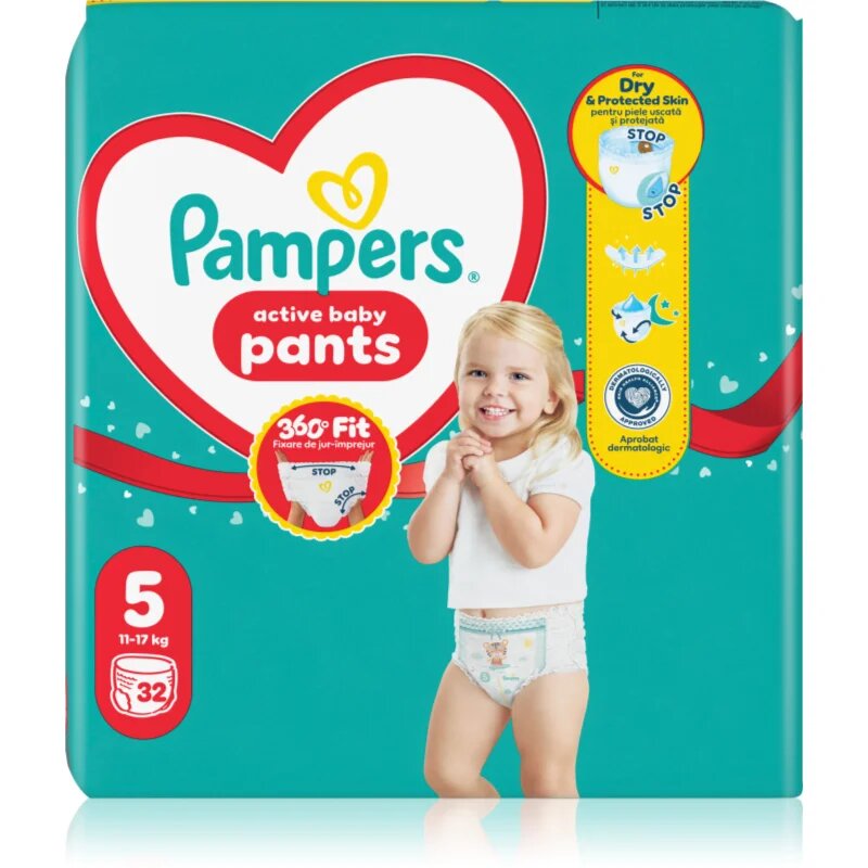 Pampers Active Baby Pants Size 5 еднократни пелени гащички 11-17 kg 32 бр.