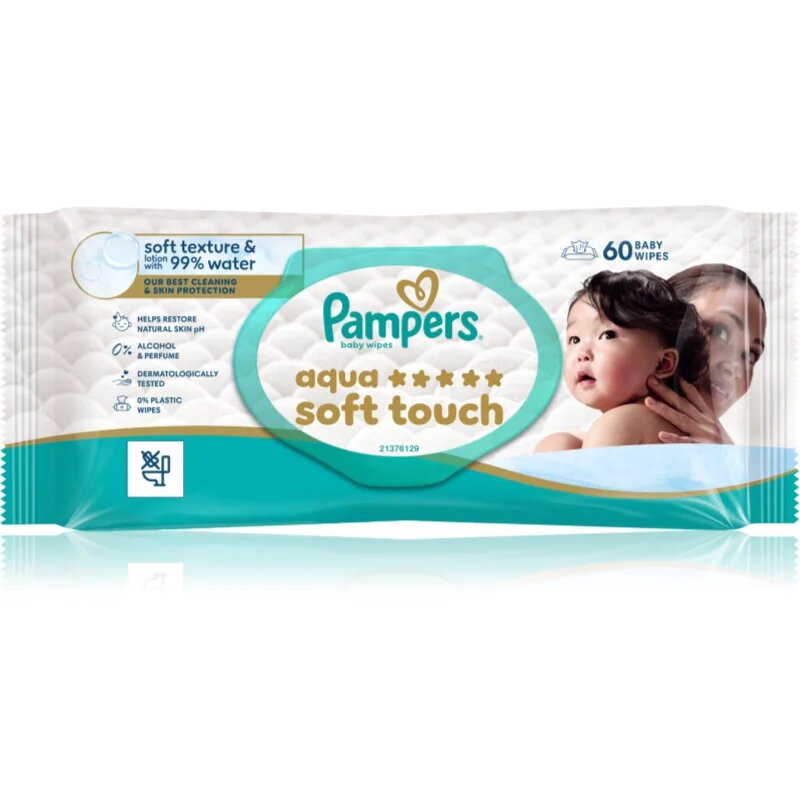 Pampers Aqua Soft Touch мокри почистващи кърпички за деца 60 бр.