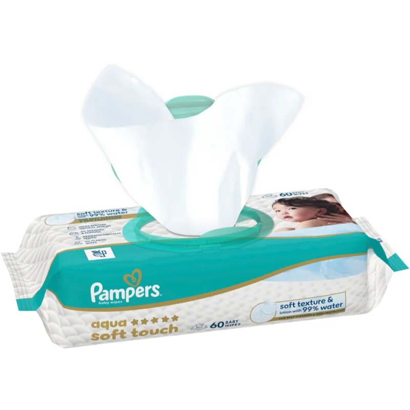 Pampers Aqua Soft Touch мокри почистващи кърпички за деца 60 бр.