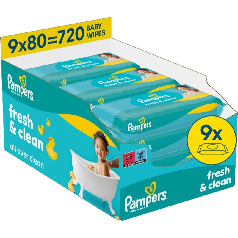 Pampers Fresh & Clean мокри почистващи кърпички за деца 9x80 бр.